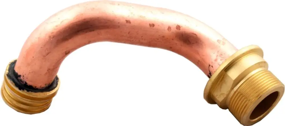 Kupferrohrbogen mit einer Gewindeverbindung aus Messing. Ideal für Rücklaufanwendungen in Heizsystemen, wie sie bei Wolf-Produkten zu finden sind.